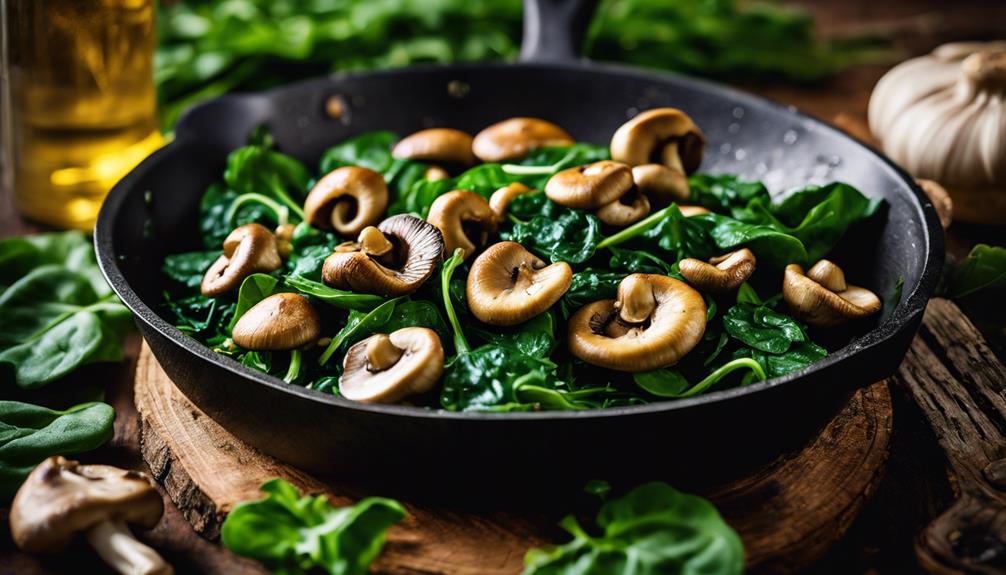 mushrooms with garlic spinach